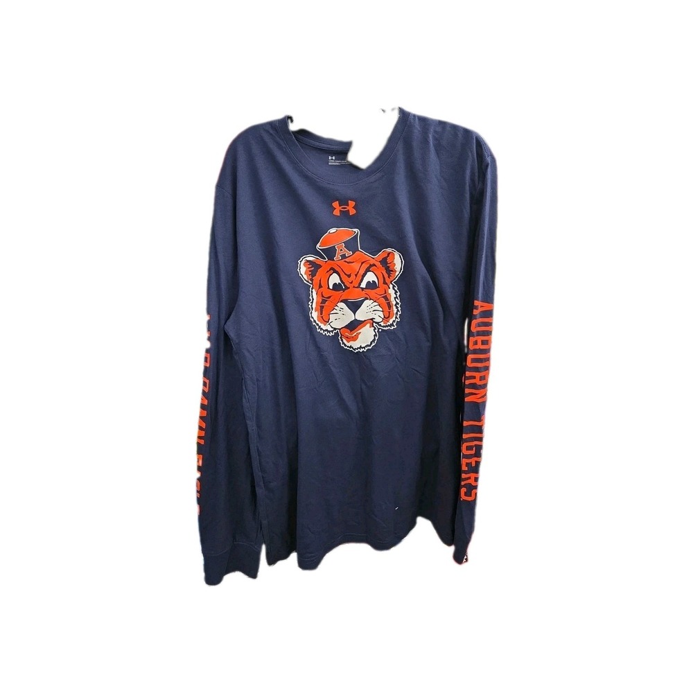 Under Armour Auburn Tigers Mascot Logo Blue Long Sleeve Shirt Loose Size L NWT